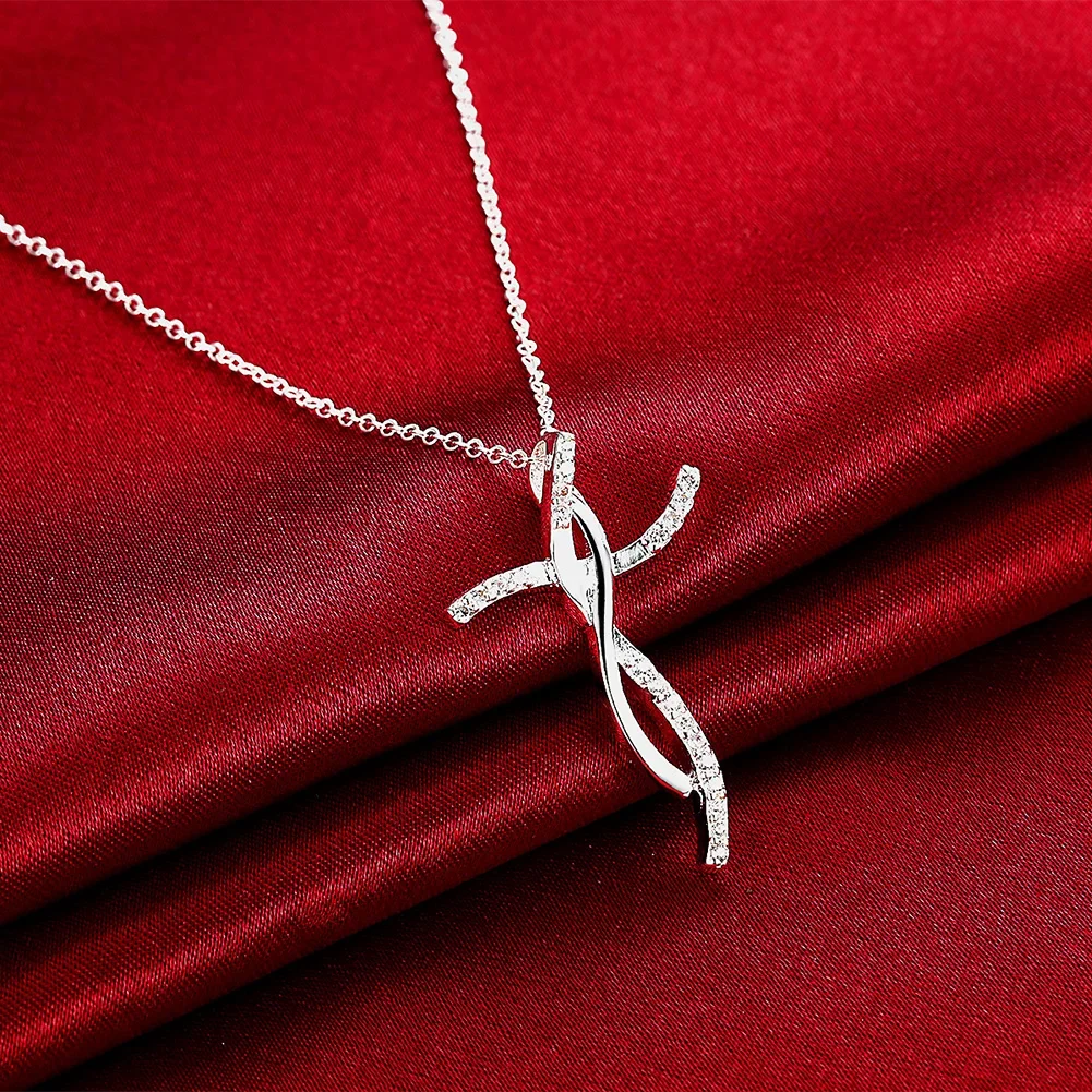 

925 Sterling Silver Creative Cross Crystal Pendant Necklace for Women Fashion Party Wedding Accessories Jewelry Christmas Gifts