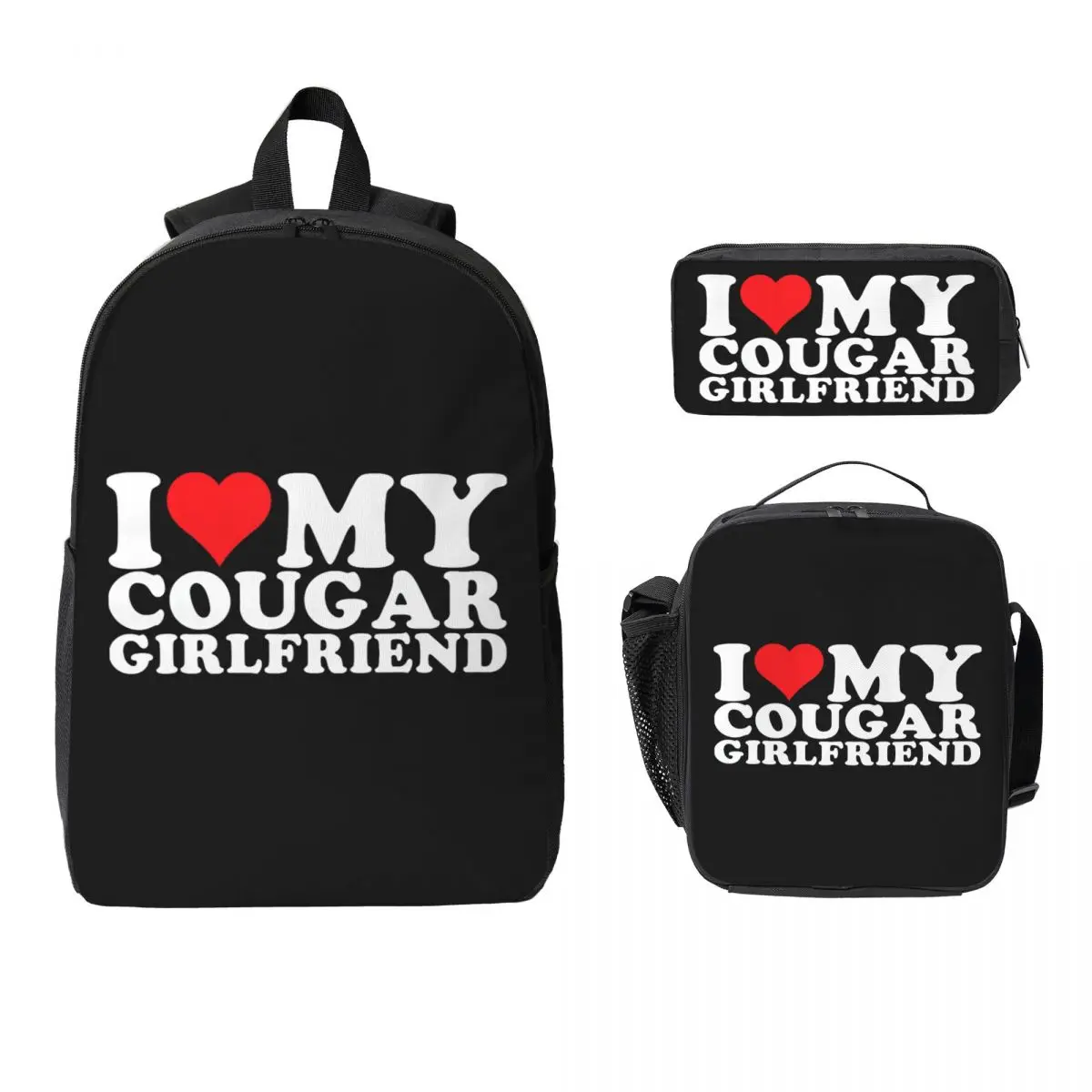 

I Love My Hot Cougar Girlfriend Backpack Student BookBag School Bag Laptop Shoulder Bags 3ps Insulated Lunch Bag Pencil Case