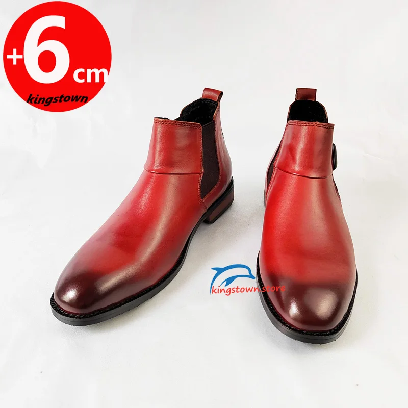 Chelsea Boots Ankle Men Warm Elevator Shoes High Height Increase Insole 6cm  Winter Business Outdoor Man Cow Leather