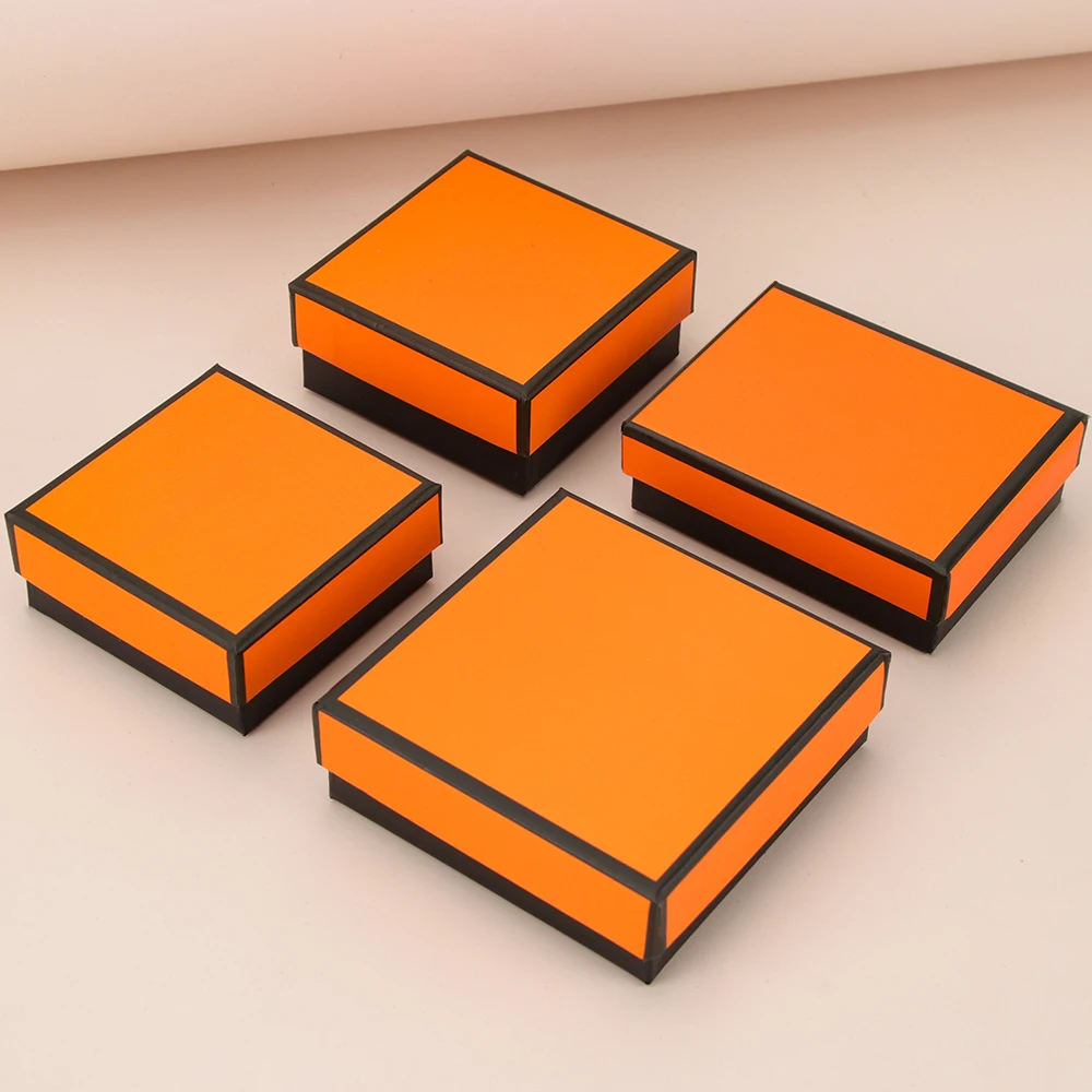 Orange jewelry gift box jewelry packaging carton jewelry storage box ring necklace box rectangular sponge lined carton