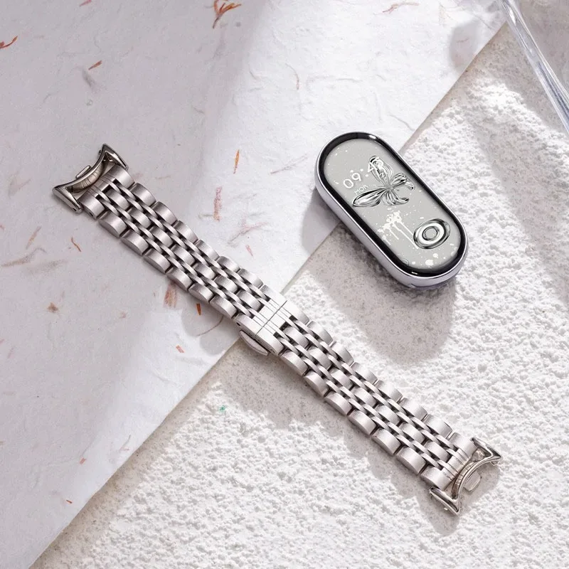 حزام معدني لساعة Xiaomi Band 10 9 الذكية المصنوعة من الفولاذ المقاوم للصدأ، سوار معصم مريح ومتين لملحقات Mi band 8 Correa