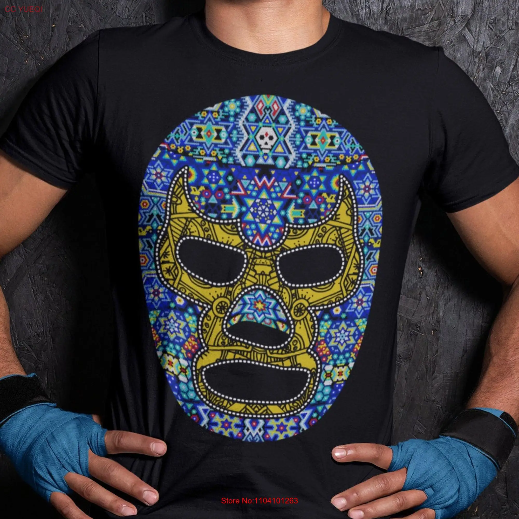 Huichol art wrestling gifts lucha libre mask mexican wrestler T Shirt mexico shirts artesania mexicana