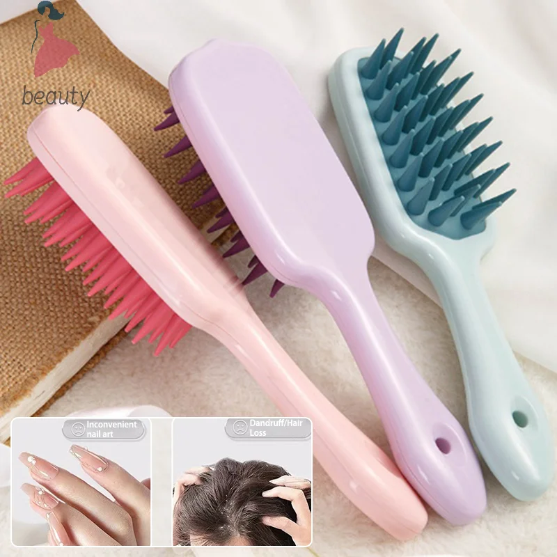 Cepillo de champú de mango largo, peine de masaje de cuero cabelludo de silicona, cepillo de lavado de cabello, masajeador de cabeza, cepillo de baño, depurador corporal, accesorios para el cabello