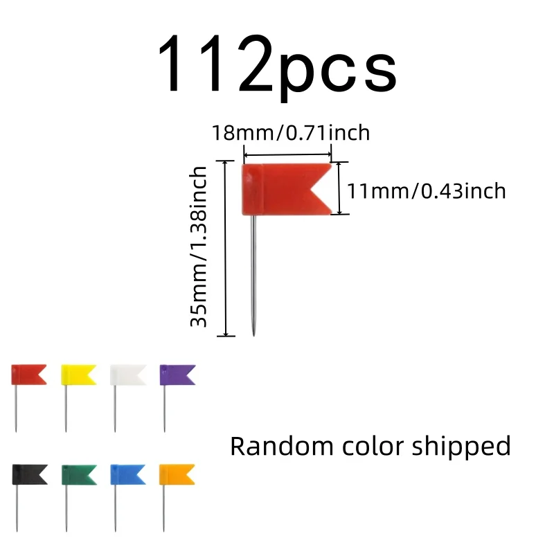 112 pcs Creative Flag Shape Creative Map Markers, great for Home Cork Board Decor, Sharp Pin Point, Map Chart Pinning