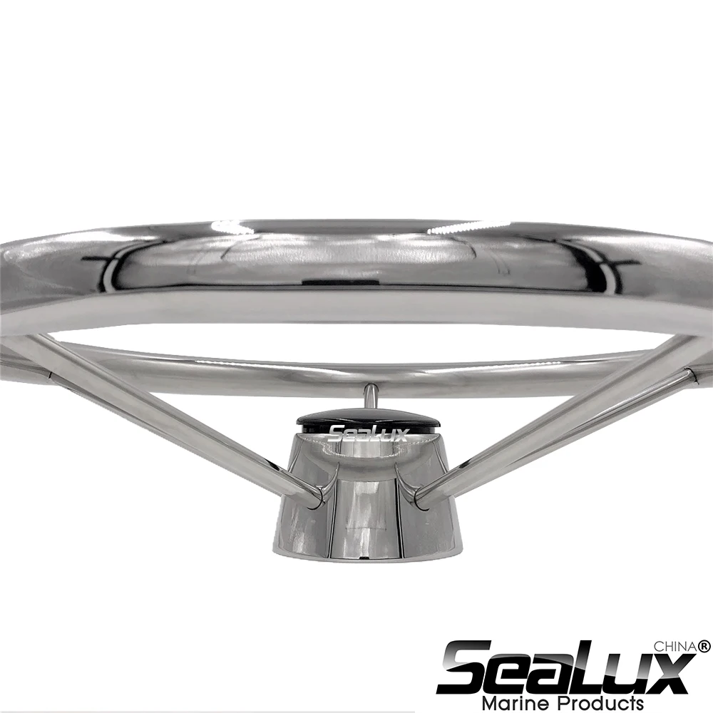 Sealux Edelstahl 15-1/2" Lenkrad mit schwarzer PC-Kappe für Marine, Boot, Yacht – Detail 4
