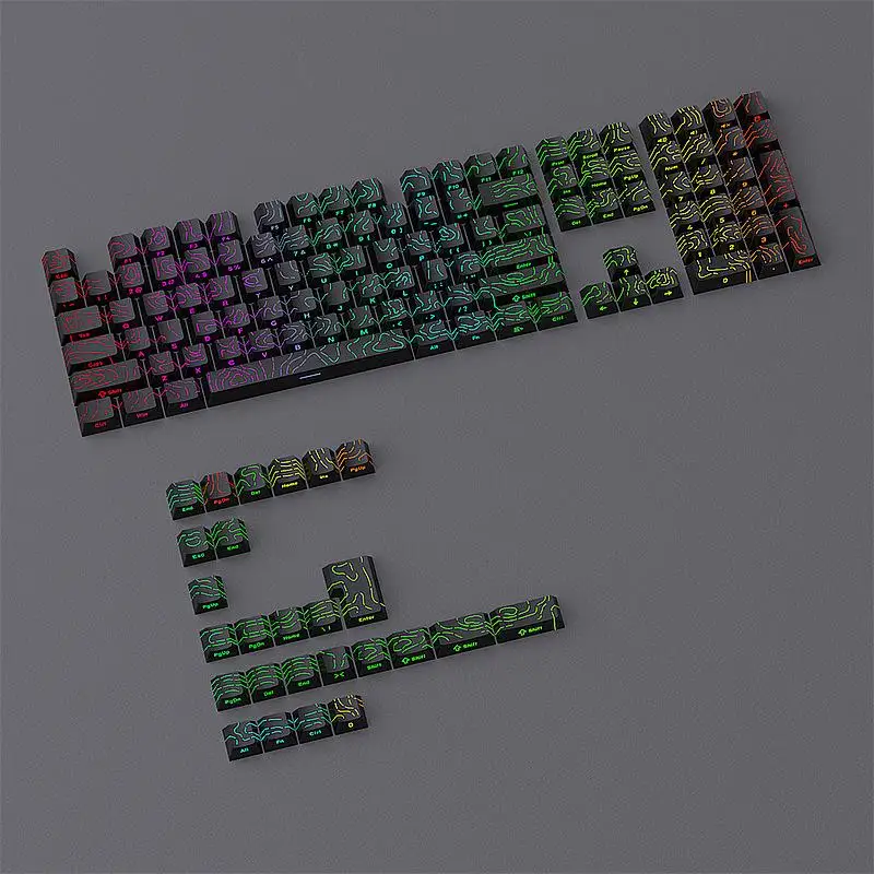 Topographic Keycaps Contour Lines Shine Through PBT Cherry Profile Side Print Backlit For MX Gamer Mechanical Keyboard