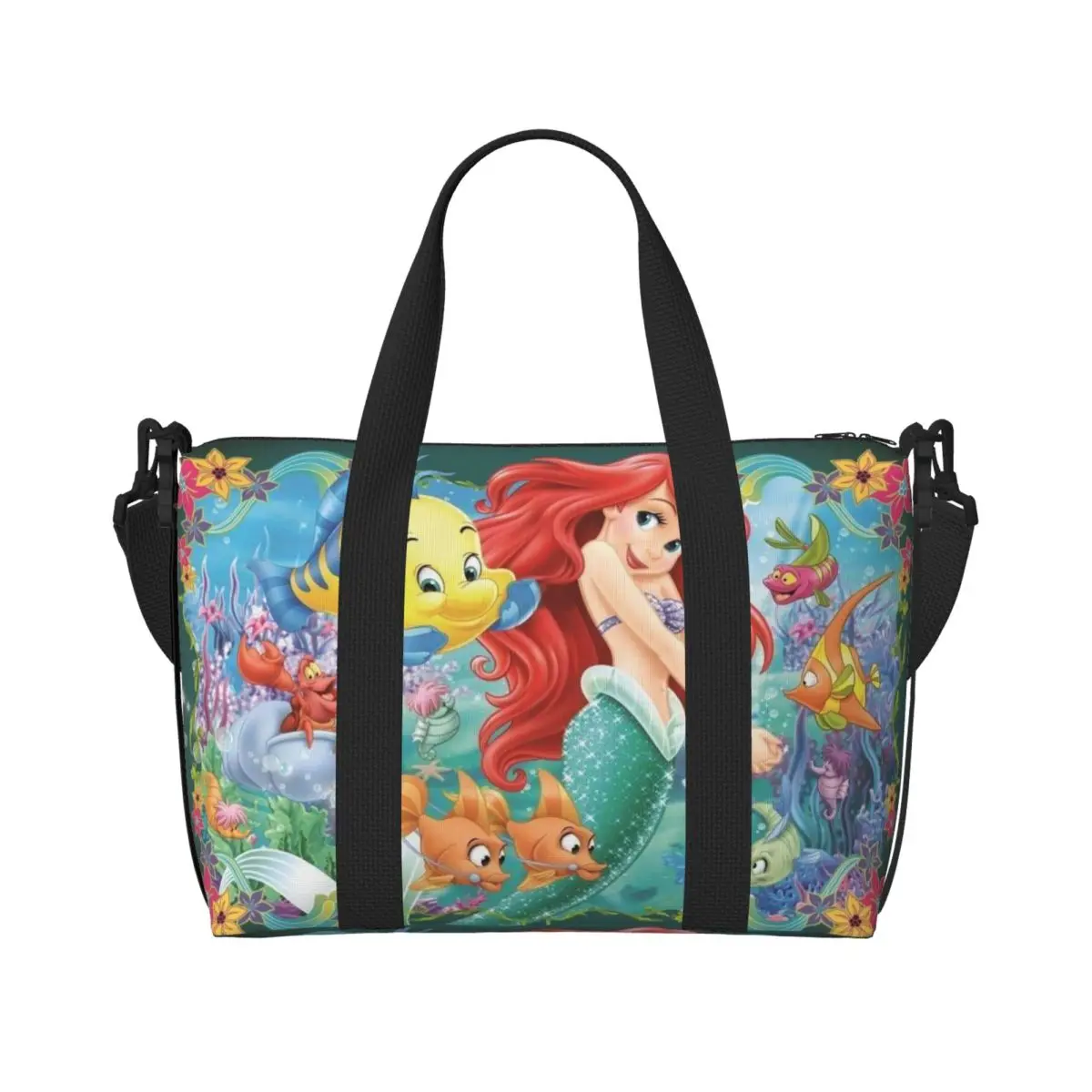 Sac fourre-tout de dessin animé personnalisé pour femme, petite sirène Ariel, grande capacité, salle de sport, plage, sacs de voyage