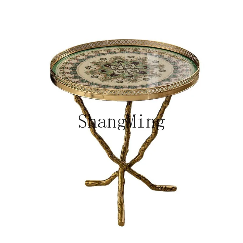 โต๊ะน้ำชาเล็กๆ สไตล์หรูหรา ทำจากทองเหลืองแท้ สำหรับวางข้างโซฟาในห้องนั่งเล่น