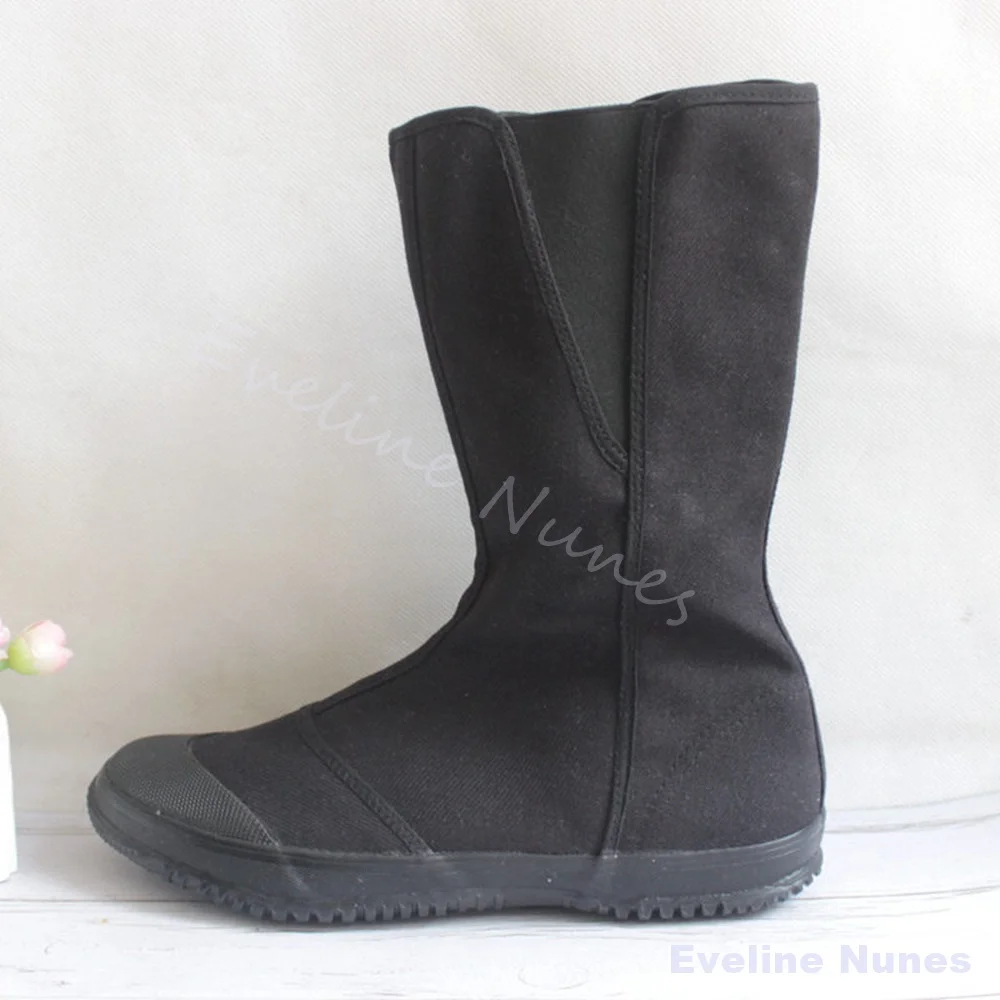 Men High Top Canvas Work Boots Black Flat Rubber Sole Sand Proof Tall Boot Breathable Non Slip Outdoor Farm Hunting Labor Shoes