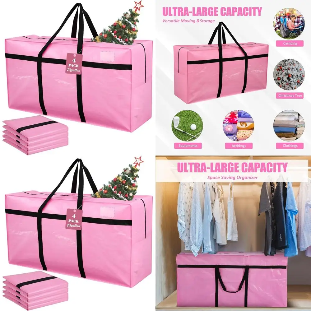 

Очень большие розовые сумки для хранения на 75 галлонов с застежкой-молнией, прочными ручками для колледжа, путешествий и организации одежды