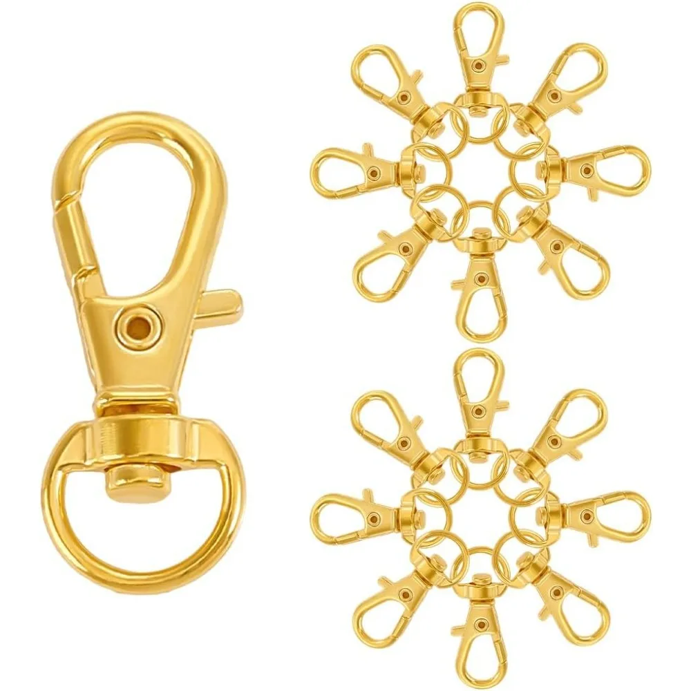 100pcs Gold Swivel Clasps Golden Lanyard Snap Hooks Key Chain Clip Hooks Lobster Claw Clasps Trigger Snap Hooks for Keychain