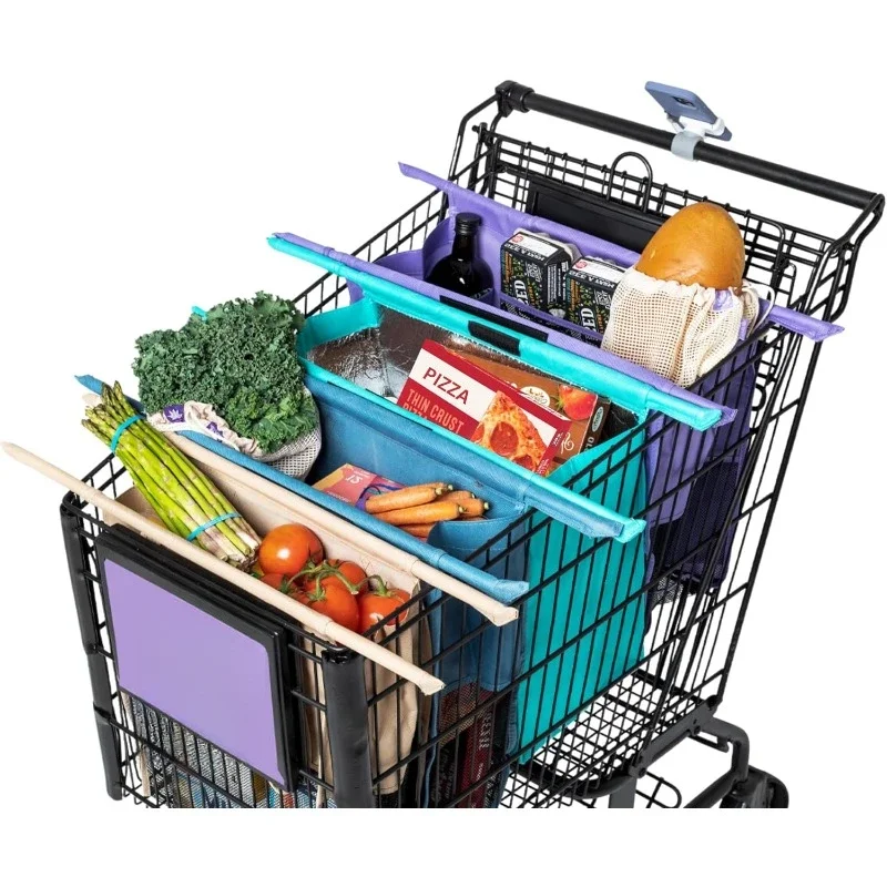 

Reusable Shopping Bags (Set of 4), Grocery Bags with Insulated Cooler & Egg/Wine Holder, Foldable, Washable Grocery