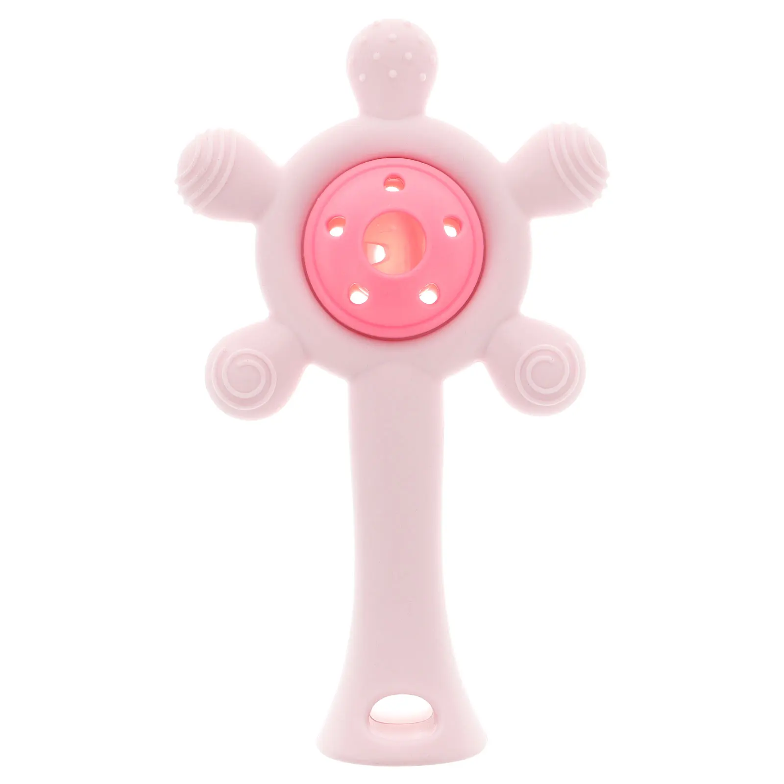 Mordedor de silicona para aliviar la dentición, coctelera, campana de mano para niñas, sonajero infantil rosa, mano y ojo, 1 Uds.