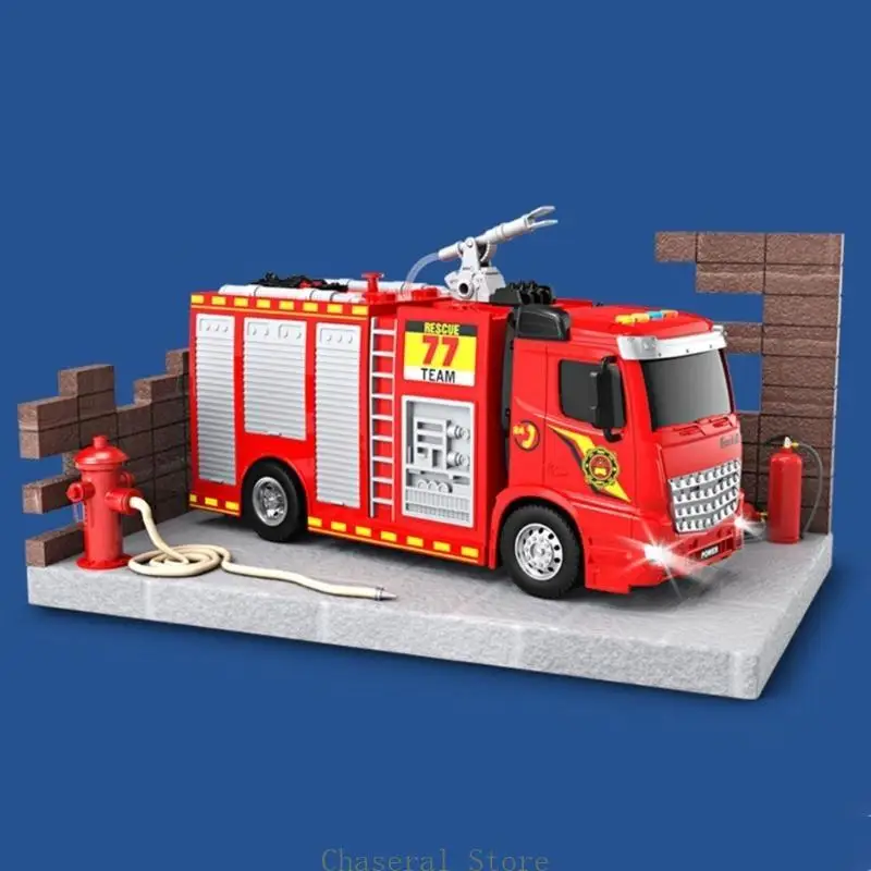 e7ce 어린이 빛나는 소방 구조 트럭 마찰 전원 자동차 장난감 차량 조명 교육 장난감 차기 자동차
