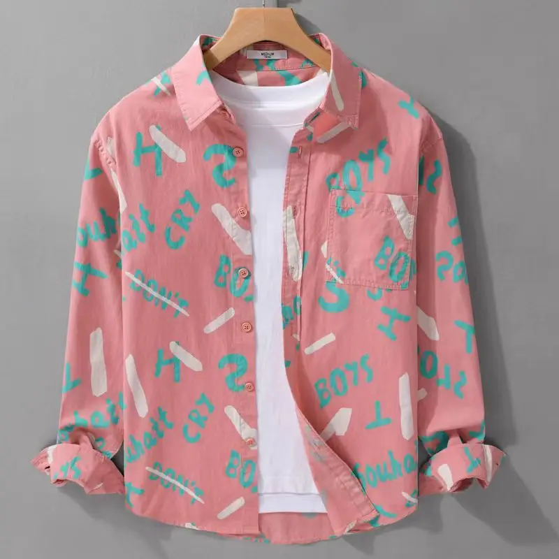 

Рубашка с длинным рукавом с буквенным принтом, весна и осень 2025 года, новая персонализированная рубашка, мужская модная куртка