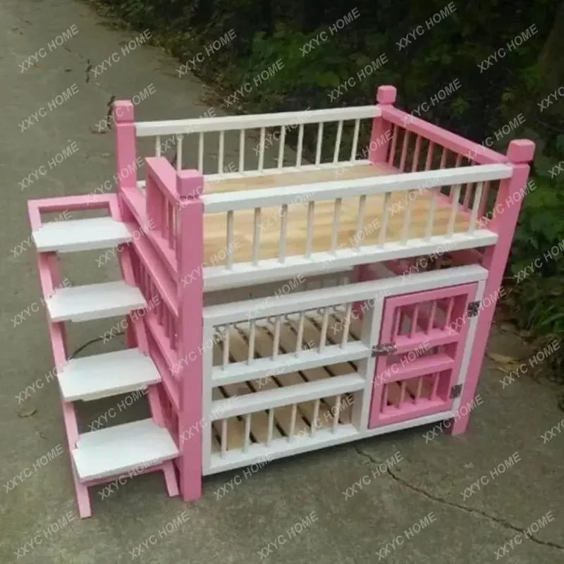 

Pet Wooden Bed Dog Bed Solid Wood Upper and Lower Bed Cage House