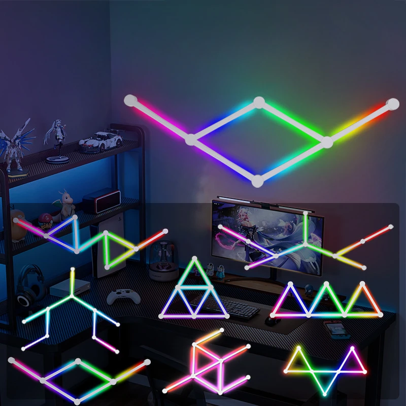 Splicing Light DIY Atmosphere Light RGB Smart Wall Light Voice Control Lamp for Esports Room Bedroom Bar Decoration Night Light