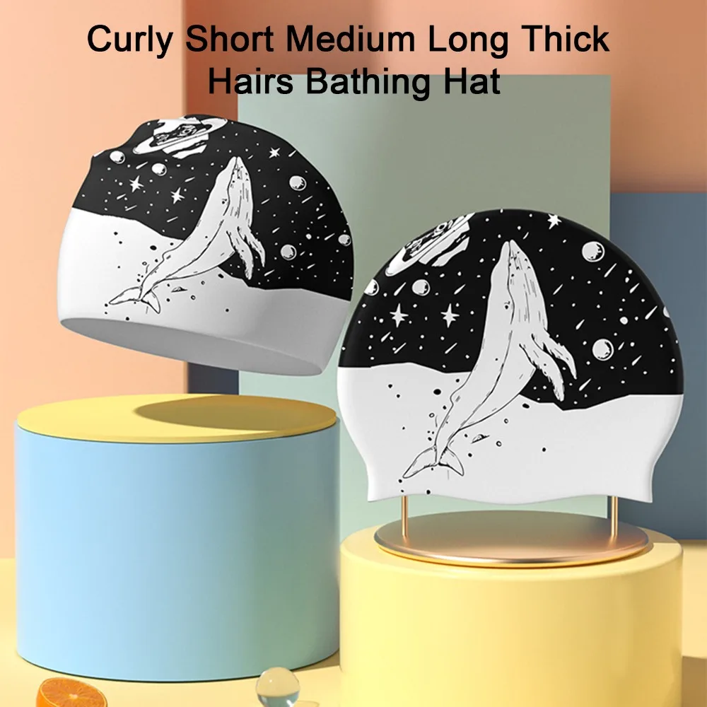 

Adult Double-sided Print Swimming Hat Waterproof Silicone Printed Swim Cap Black Swimming Cap for Swimming