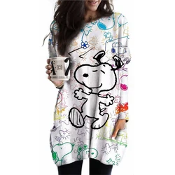 2024 Women's Long Sleeve Pocket Waist Top Snoopy Printed Women's Casual Loose Hoodie Plus Size Clothing