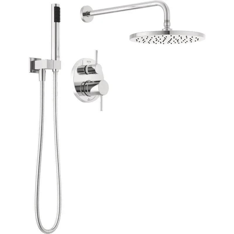 

Delta Faucet Modern Raincan Round Shower System Including Rain Shower Head and Handheld Spray Chrome, Rainfall Shower System