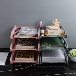 Three-Layer File Holder Horizontal File Rack Desktop File Tray Classification Organizer Information Rack Stationery Storage Tray
