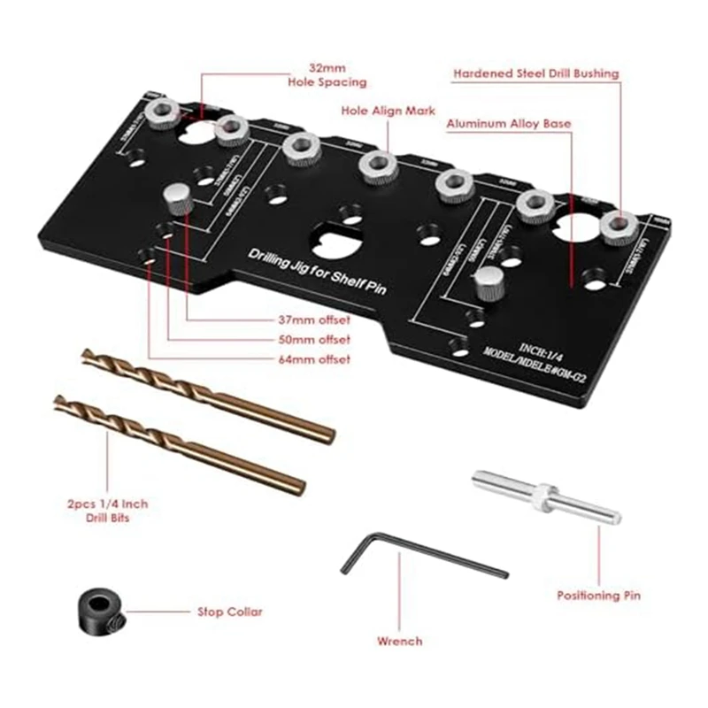 Shelf Pin Jig Shelf Pin Drilling Template 1/4 Inch Shelf Pin Black Guide Precise Cabinet Mounting Template Jig