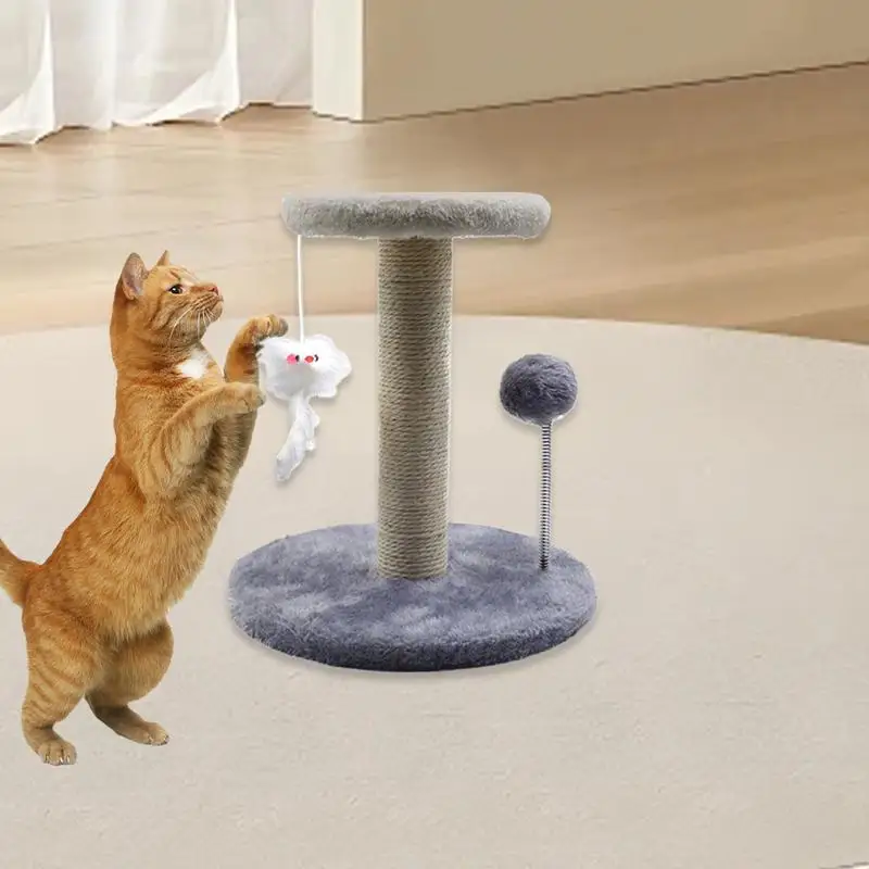 Cat Tower For Indoor Cats Cat Scratching Post Cat Scratch Toy Kittens Pet Activity Tree With Feather And Spring Ball Interactive