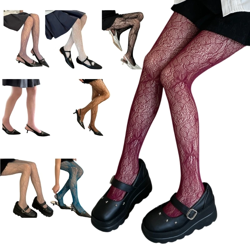 ผู้หญิงสี Fishnet ตาข่ายถุงน่อง Vintage ผีเสื้อ Jacquard Pantyhose ถุงน่อง