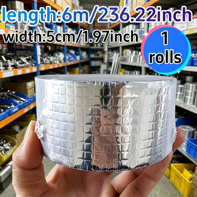 1Roll 236.22Inch Self-Adhesive Silver Butyl Aluminum Foil Sealing Tape, Waterproof Leak-Proof Insulation Noise Reduction Seal St
