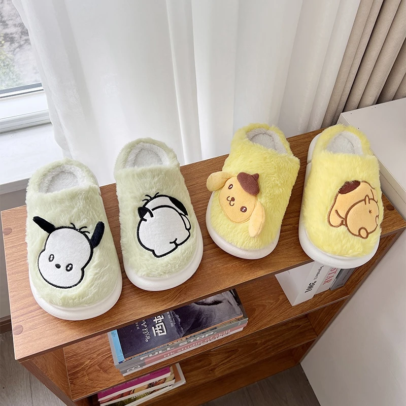 Soft Thickened Sole Slippers Kawaii Indoor Shoes Kuromi My Melody Cinnamoroll Japanese Style Plush Cotton Shoes Girl Non-slip