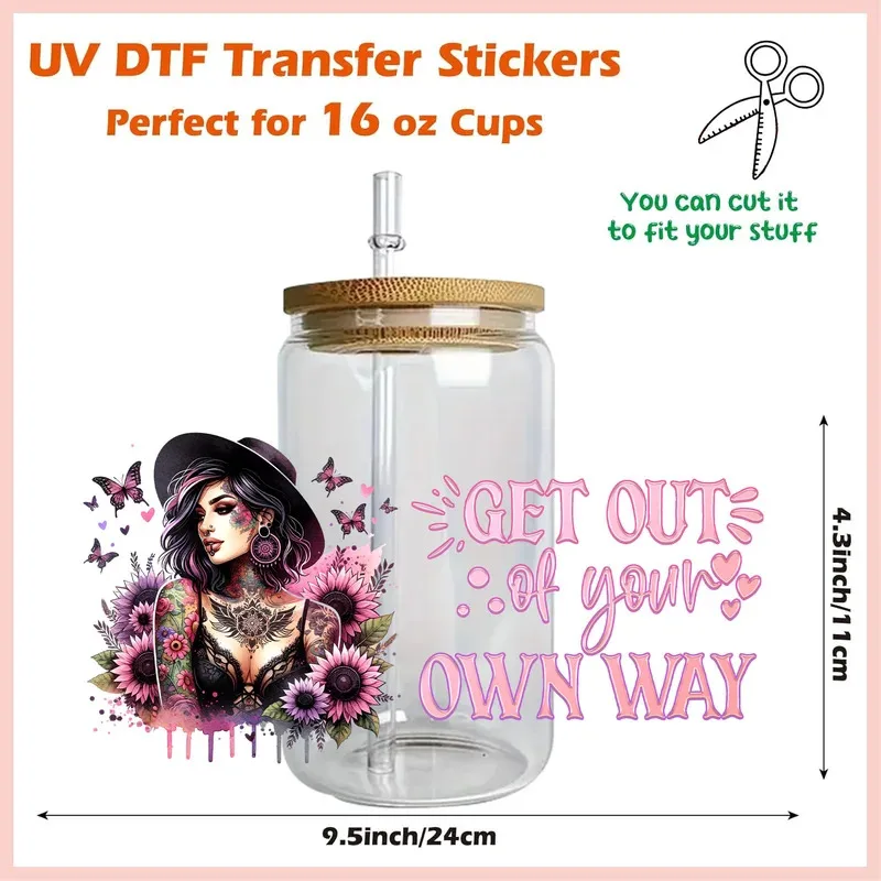 Flower Tattoo Girl Positive Quotes UV DTF Sticker Party DIY Decals 3D transfers uvdtf Tumbler Stickers 16oz uv dtf cup wraps