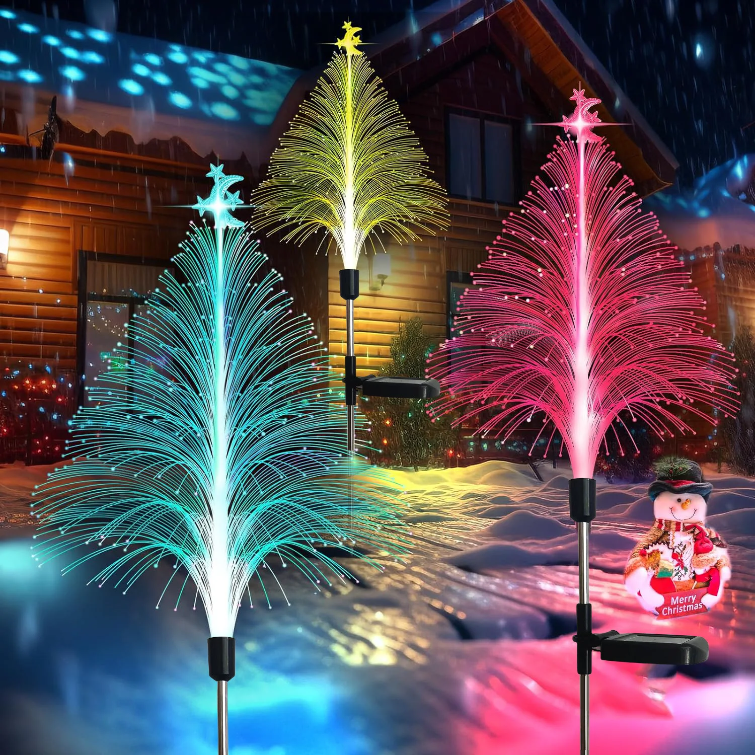 Solar Garden Lights Outdoor Waterproof Christmas Tree Lights Optical Fiber 7 Color Changing for Yard Pathway Decorative Gifts