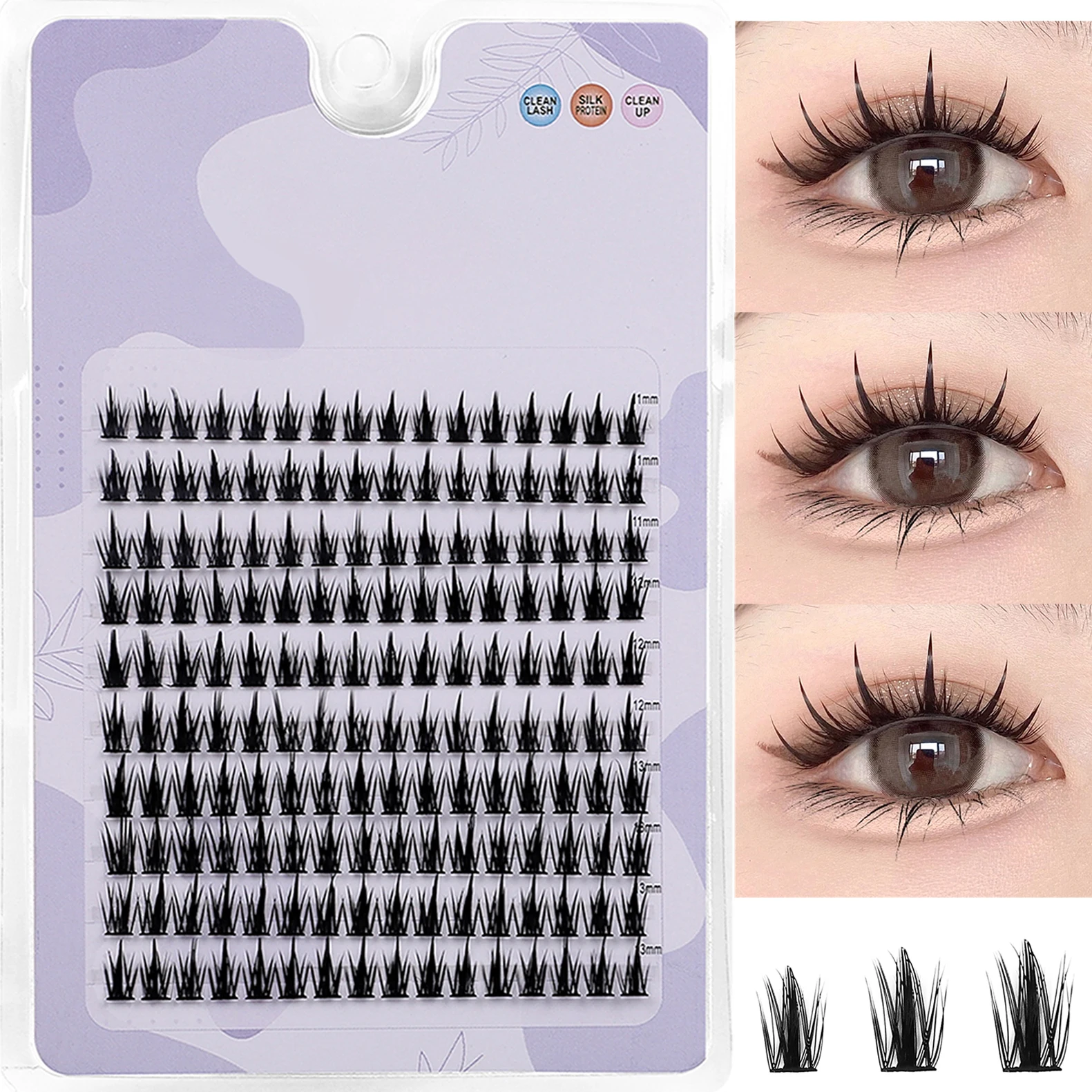 Wheat-Ear Shape Grafting Lashes 160 Pcs Fine Stem Thick Segmented Clusters DIY Eyelash Extension Makeup Tool