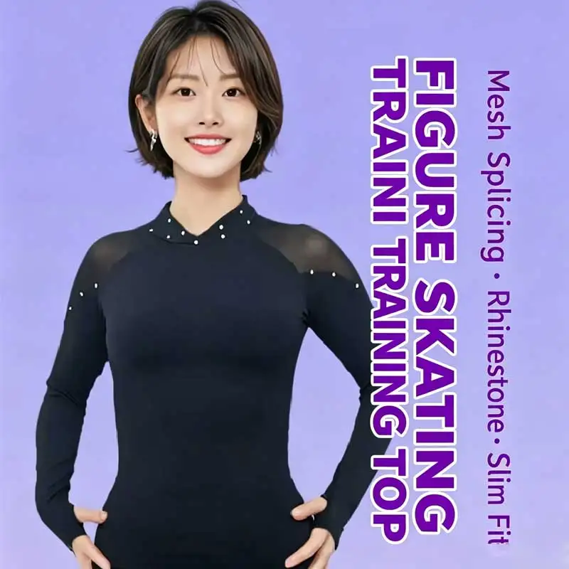 Pattern Skating Mesh Hollow Top Adult Ladies Breathable Tight Elastic Thin Velvet Diamonds Fashion Flower Skating Training
