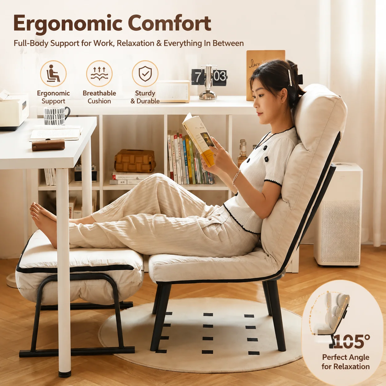 Folding Sleeper Chair with Adjustable Recline – Compact Nap Lounge for Home Office, Balcony, or Small Spaces
