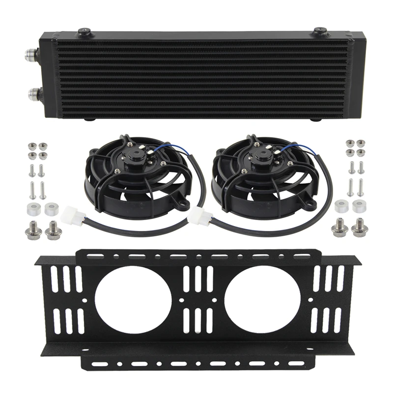 Uniwersalny, wytrzymały, duży radiator oleju typu flow bar&plate z pojedynczym/podwójnym przepływem, osłona wentylatora z zestawem wentylatorów elektrycznych Bis-2×5.5 cala, aluminiowy.