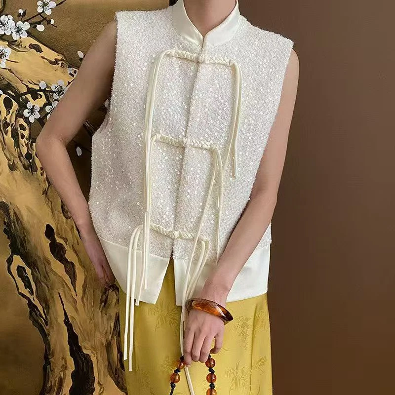 

Spring and Autumn New Collection: Chinese style Handmade Button with + Tassel Fashion Glitter Women's Vest S-XL