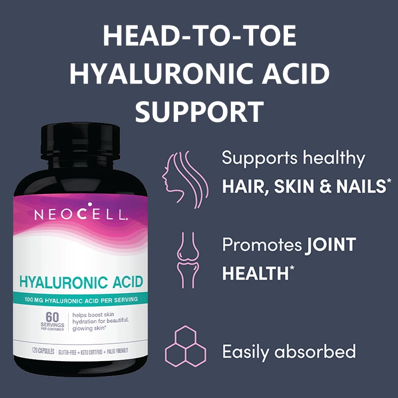 Hyaluronic Acid Supplements - Helps Cushion Joints, Retain Skin Moisture, Restore Skin Firmness, and Promote Energy Production