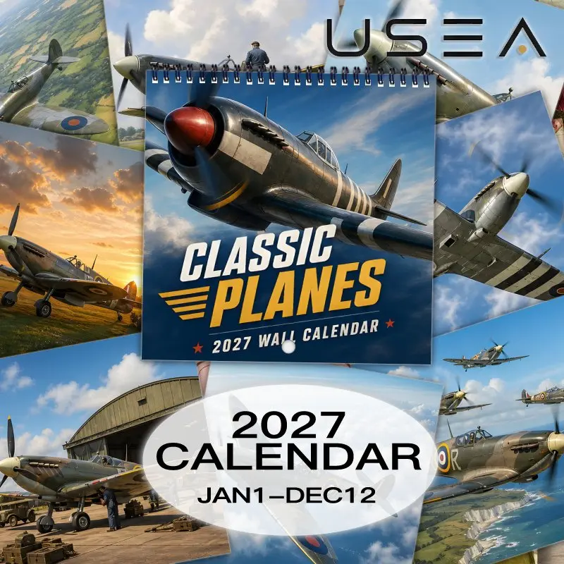 2027Wall Calendar Classic Military Planes,Large Writable Blocks,US Federal Holidays,Ideal Gift  Aviation Enthusiasts Coworkers