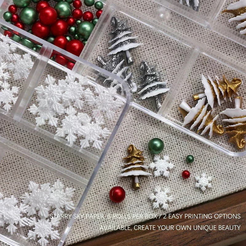 6 Grids/box Christmas Red/Green Bead Snowflake Nail Rhinestone Mixed Size Colorful Beads Nali Charms Christmas Manicure Jewelry