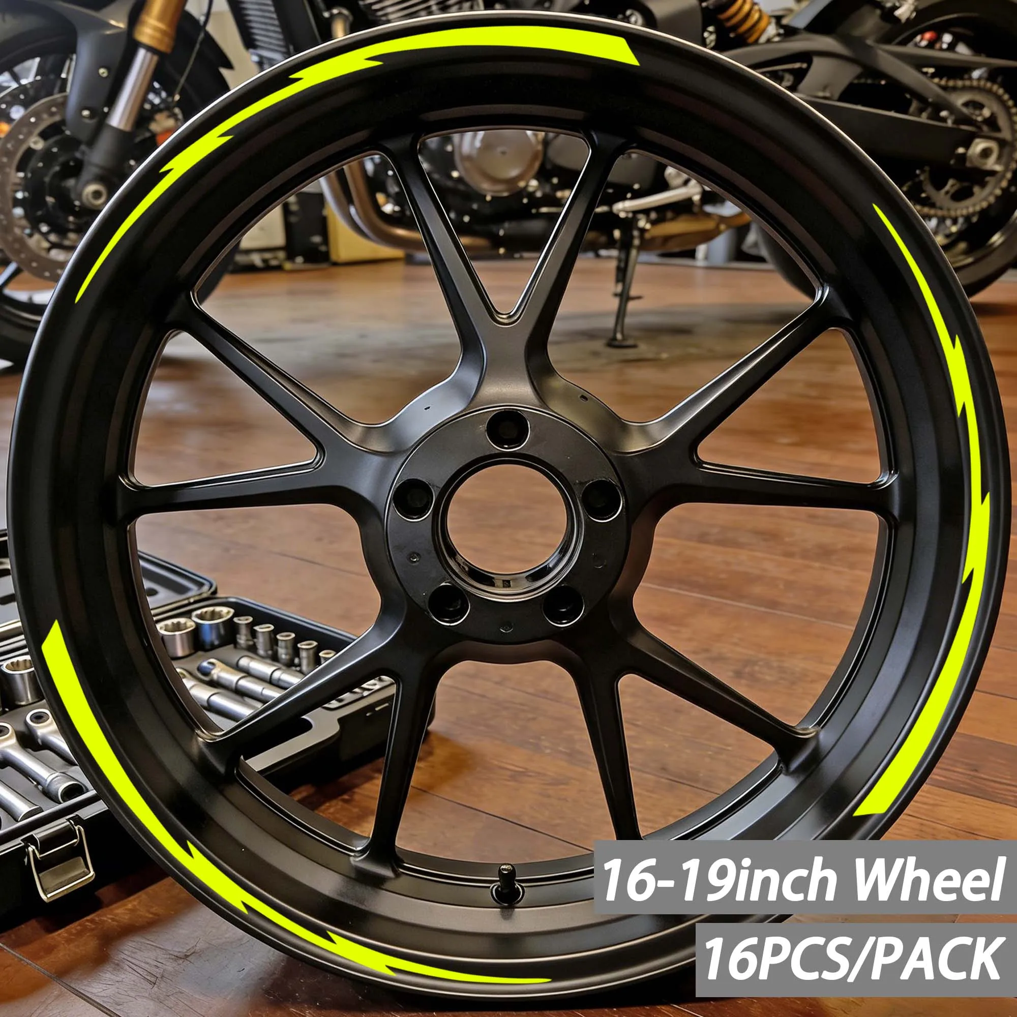 16-19 Inches Lightning Design Motorcycle Wheel Stickers Hub Self-adhesive Vinyl Decals for YAMAHA Honda Kawasaki Suzuki BMW KTM