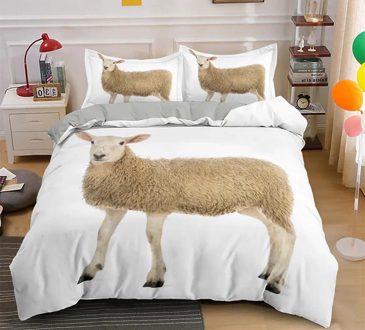 Sheep Duvet Cover King Queen Size Lovely Farm Animals Bedding Set for Kids Teens Adults White Goat 3pcs Quilt Cover Pillowcase