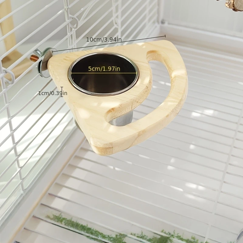 Parrot Bird Solid Wood Standing Stick Stainless Steel Feeder Natural Material Nibble Resistant Toy Stand Food Pot Pet Supplies
