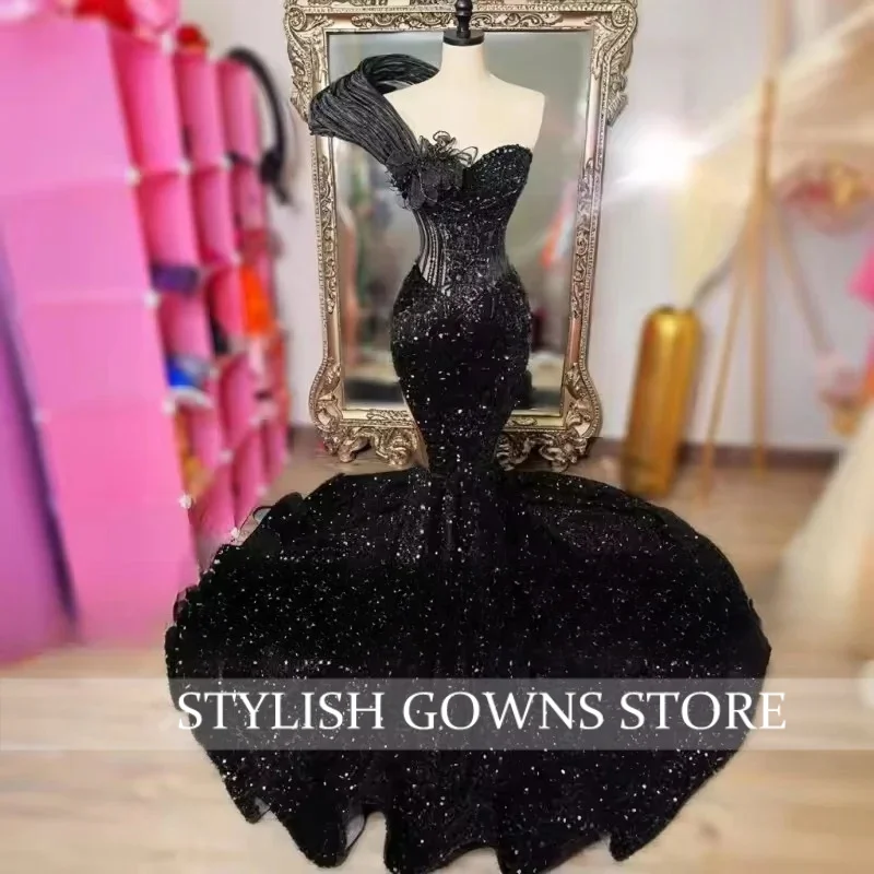 

Chic Black Prom Dresses Luxury Sequin Beading Mermaid Party Dress Long Sweetheart African Evening Gowns 2025 Customized