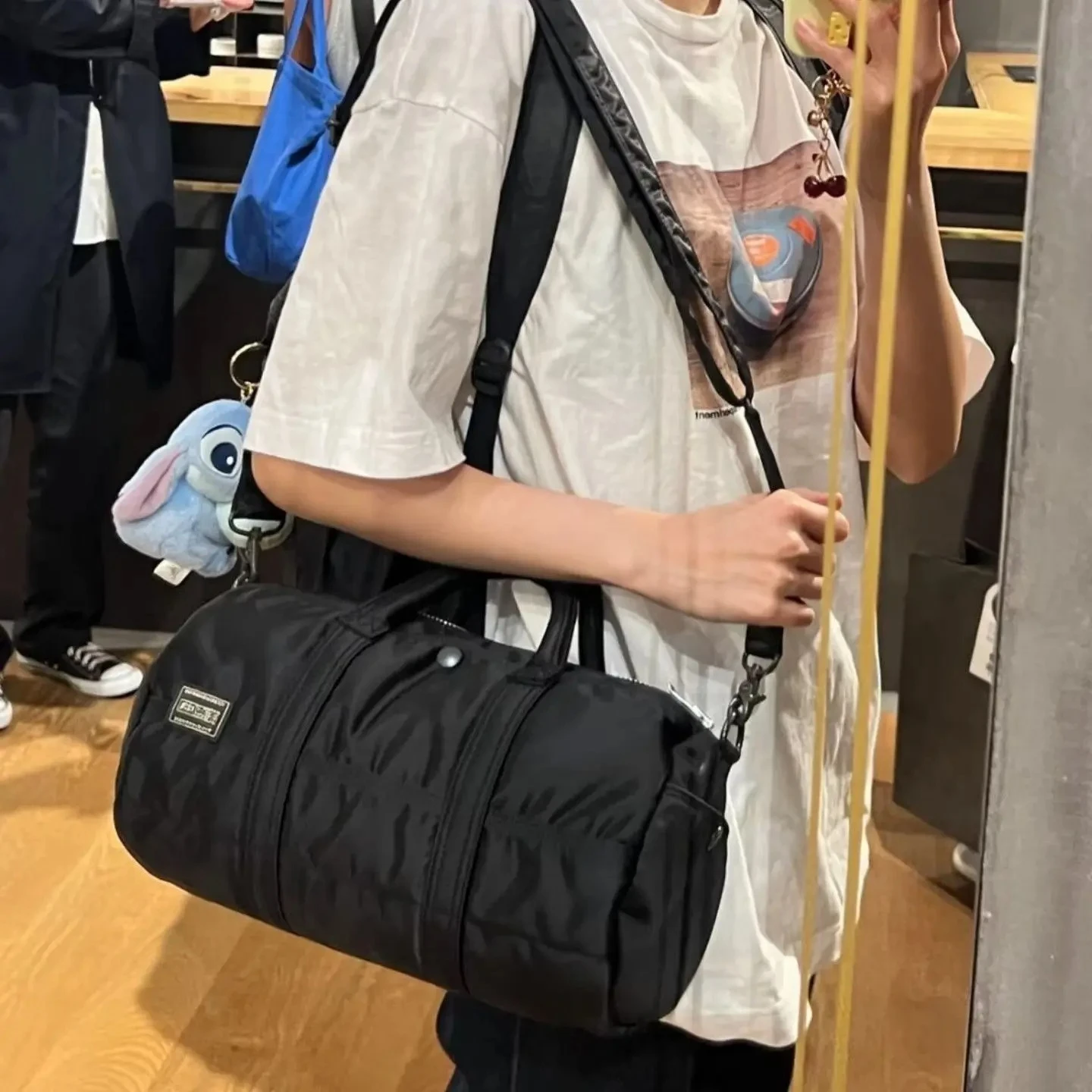 

Port Japanese Functional Cylinder Bag Nylon Waterproof Boston Bag Unisex Handbag Crossbody Travel Bag