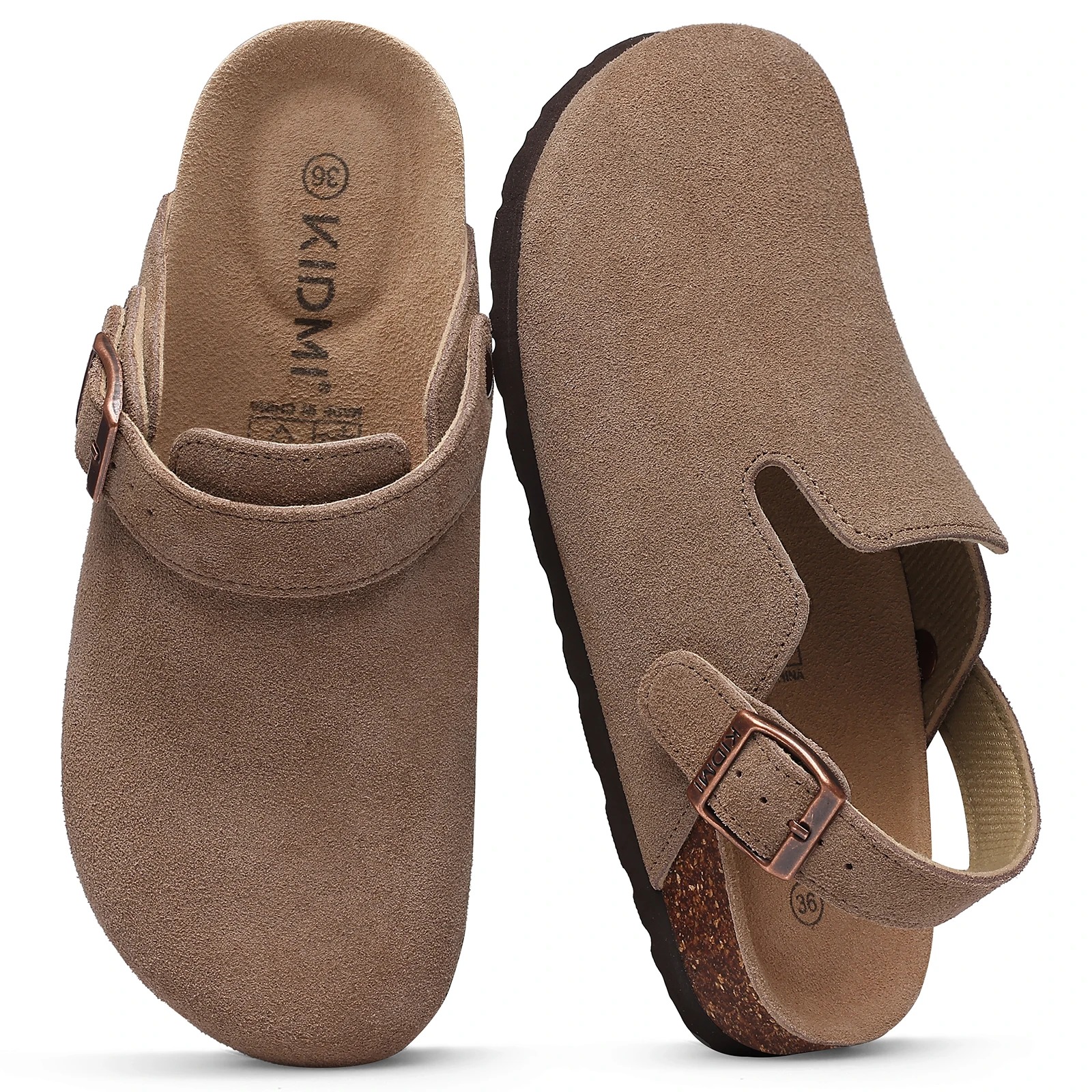 Shevalues Women Cow Suede Clogs With Adjustable Buckle Cork Leather Mules Comfortable Slip on Women Slippers Outdoor Cork Clogs image 4
