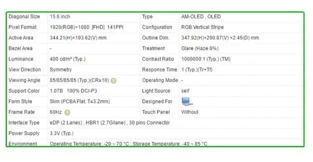 ATNA56YX02-0 ATNA56YX02 15.6 inch OLED Screen Panel AM-OLED Display FHD 1920x1080 100% DCI-P3 30pins Non-touch