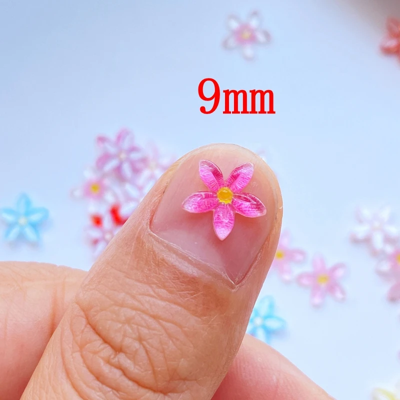 50Pcs New Cute Mini Shiny Flower Resin Figurine Crafts Flatback Cabochon Ornament Jewelry Making Hairwear Accessories