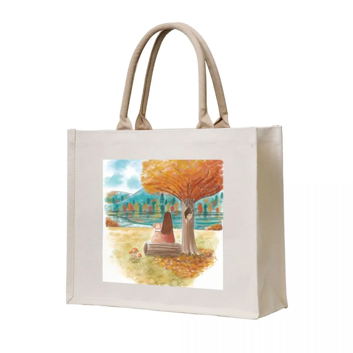 

Autumn forest and lake landscape painting Tote Bag custom bags Candy bags bag for beach