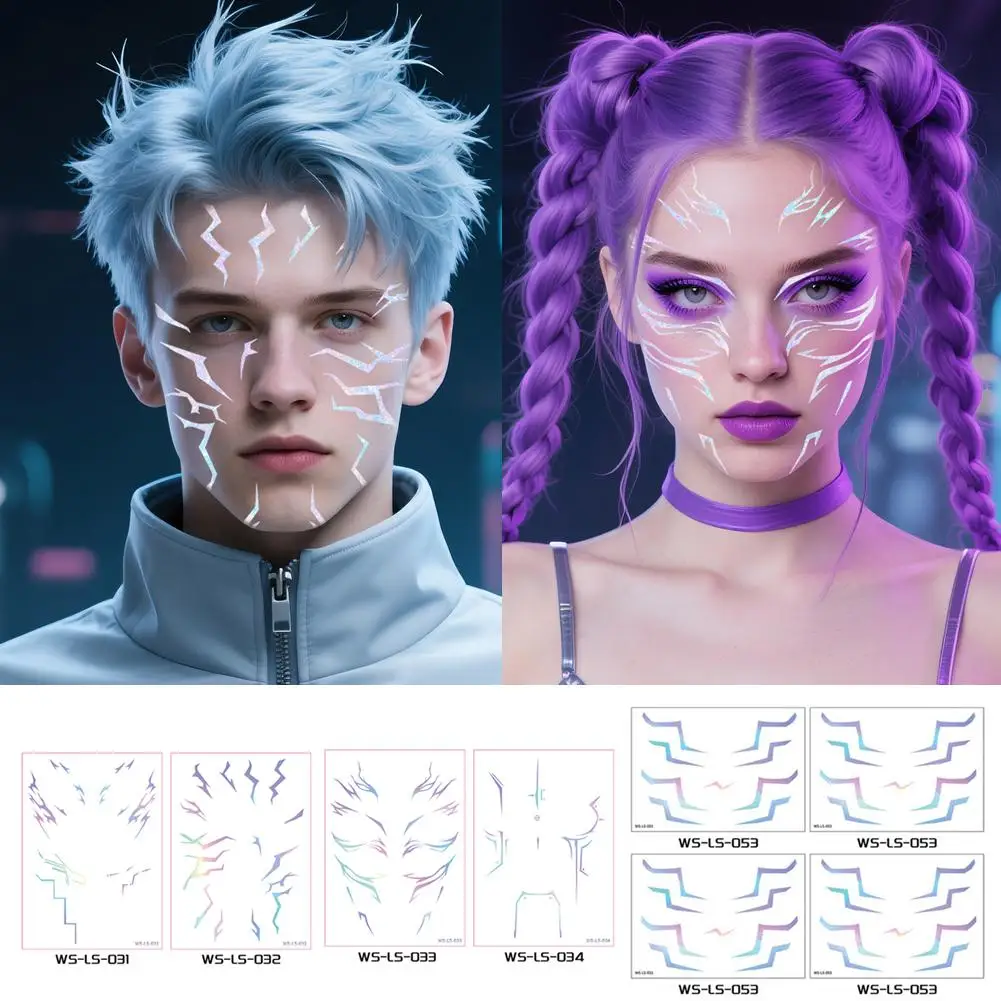 Purple Makeup Face Sticker Waterproof and sweat-proof Anime Cosplay Stage Makeup Temporary Tattoo Sticker Face Body Art Sticker